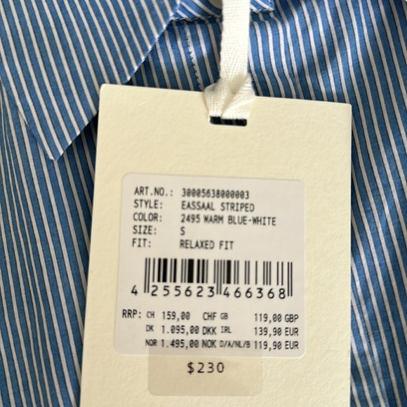 Armed Angels current season blue fine pinstriped cotton shirt. Size Small - Picture 10 of 10